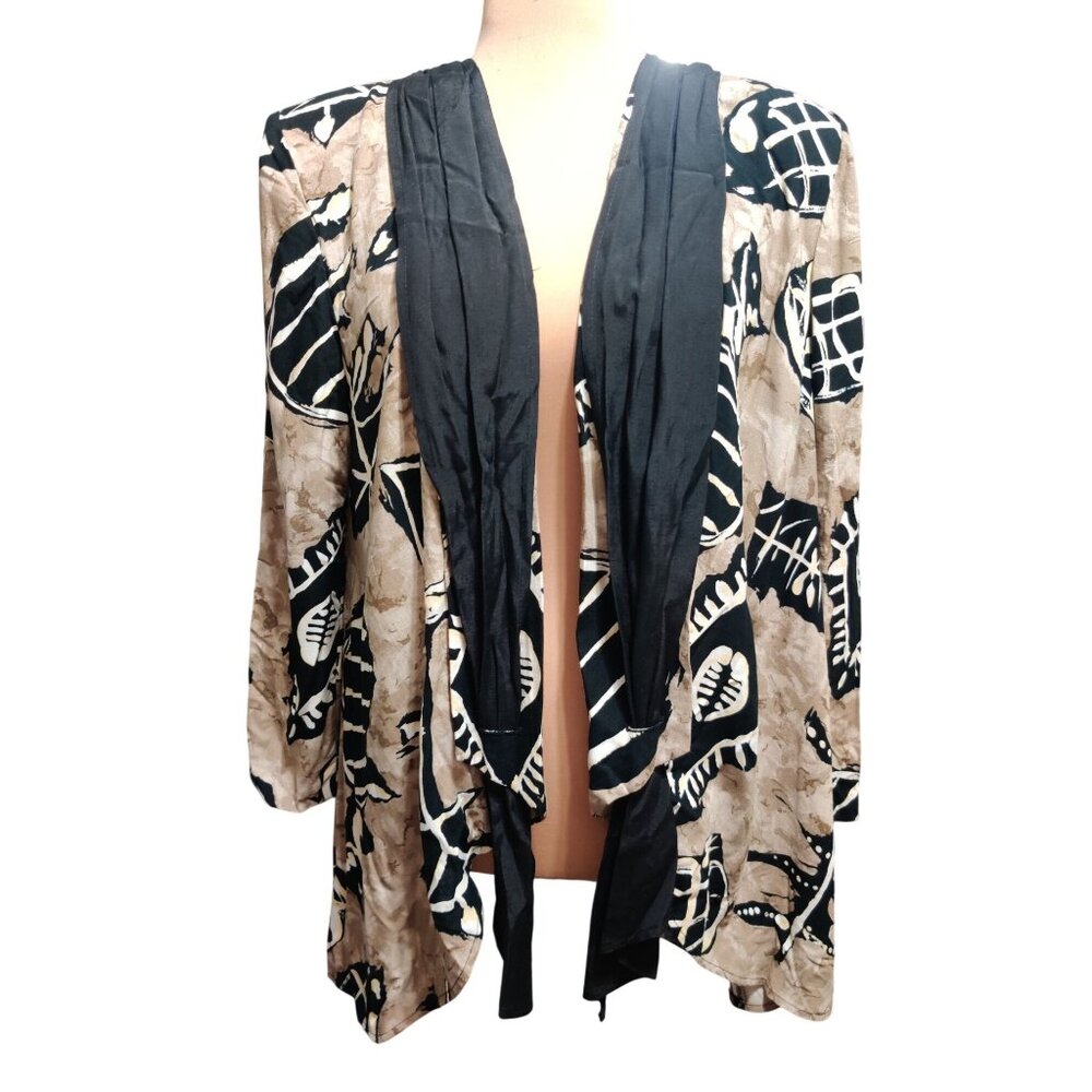 Vintage Scarlett USA XL ILGWU Abstract Tribal Print Draped Jacket Art Teacher